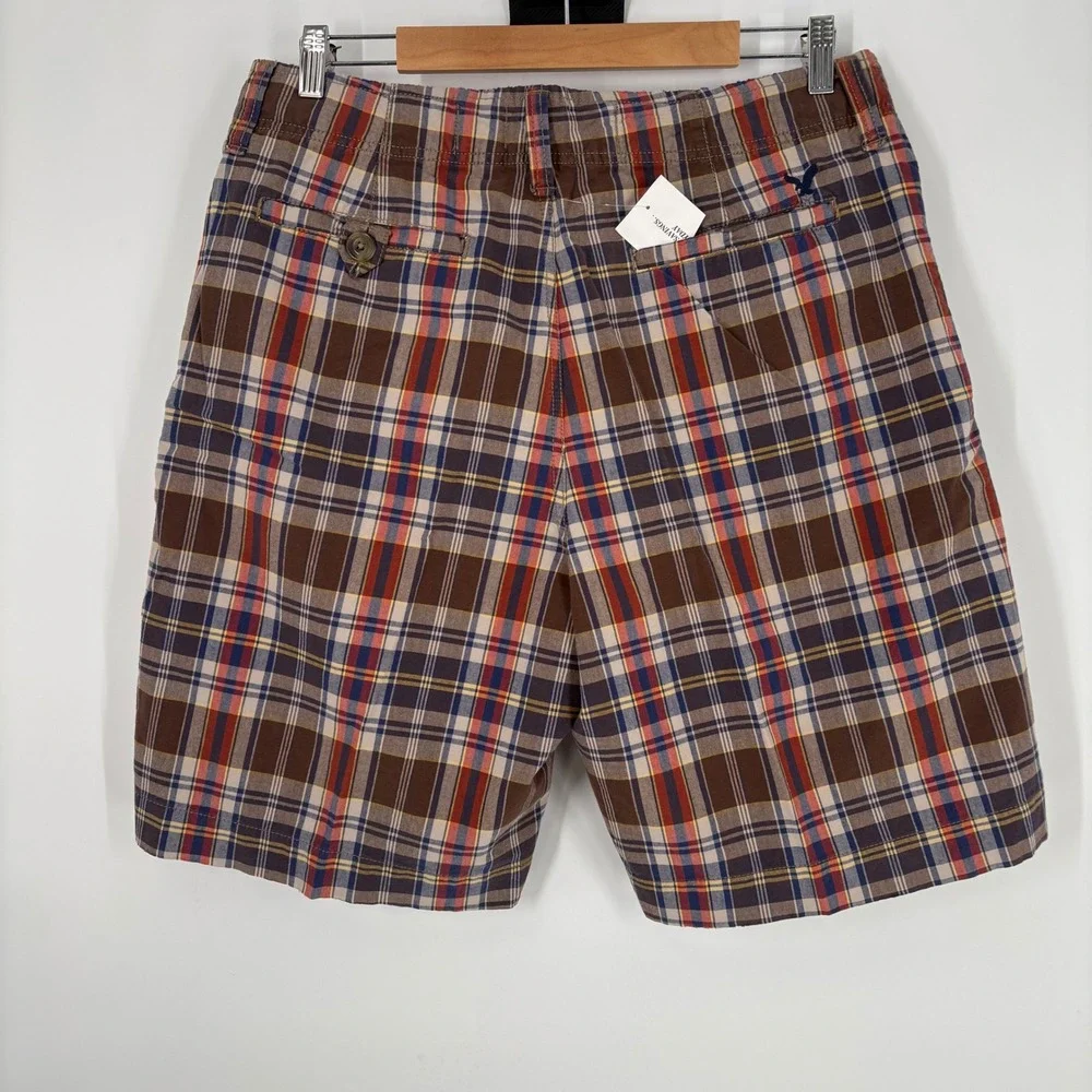 American Eagle‎ Outfitters Mens Plaid Shorts Brown Blue Red Cotton Size 33